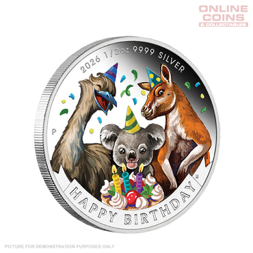 2026 Perth Mint Happy Birthday 1/2oz 99.99% Silver Proof Coloured Coin in Card
