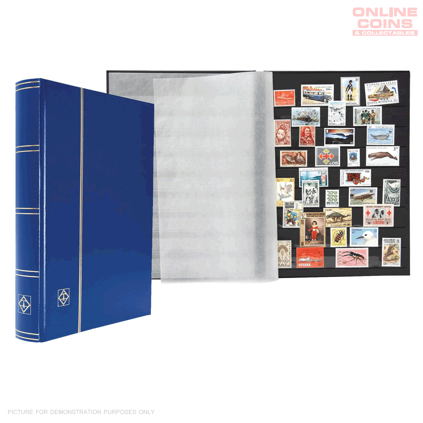 Lighthouse A4 Stockbook with 64 Black Pages and 9 Pockets per Page - Blue