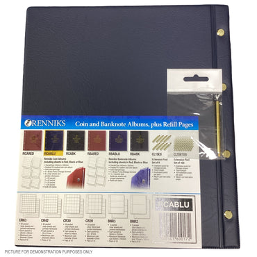 Renniks Coin Album- BLUE- Includes 6 Pages- Holds 225 COins (TINY POSTS)