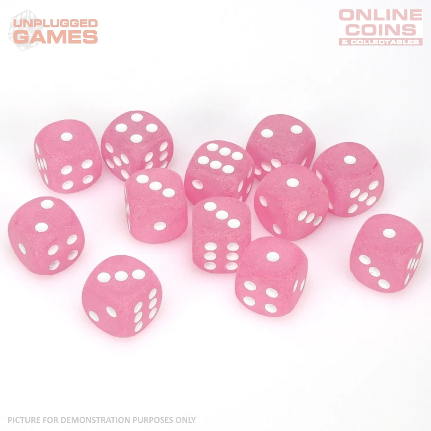 CHESSEX D6 Dice 16mm (12) - Frosted Pink/White Block