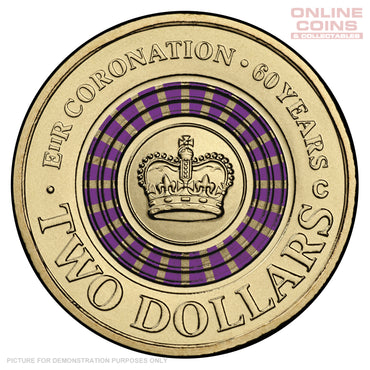 2013 Royal Australian Mint - 'C' Mintmark - 60th Anniversary of Queen Elizabeth II's Coronation - $2 Coloured Carded Coin
