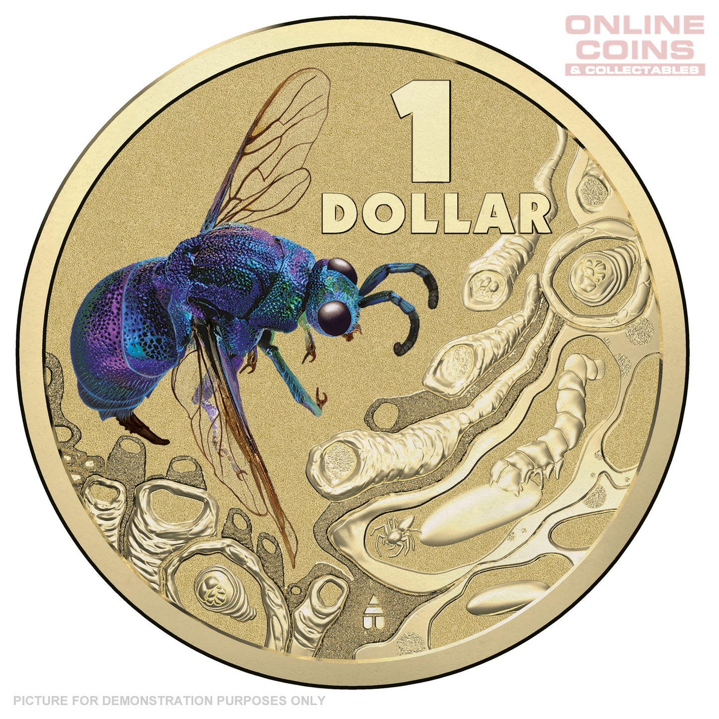 2014 Royal Australian Mint - Bright Bugs - Cuckoo Wasp - Uncirculated $1 Carded Coin