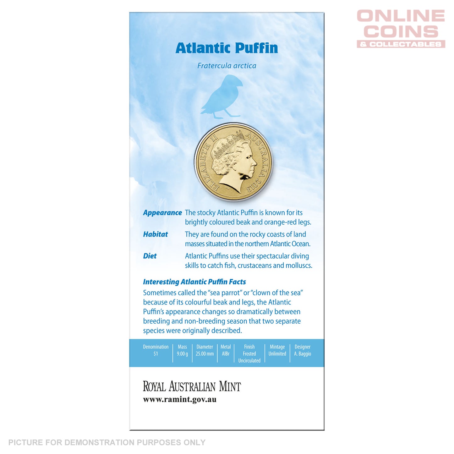 2013 $1 AlBr Uncirculated Carded Coin - Polar Animals Series - Puffin