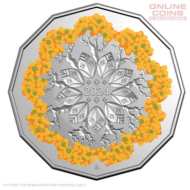2024 50c CuNi Coloured Uncirculated Carded Coin - Christmas Decoration Festive Floral ORANGE