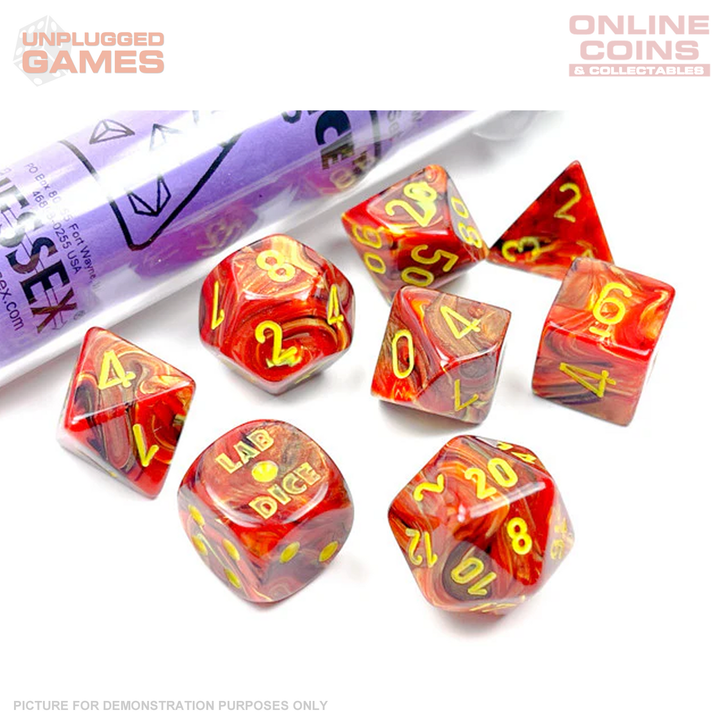 Chessex D7-Die Set Vortex Polyhedral Underworld/yellow 7-Die Set (with bonus die)