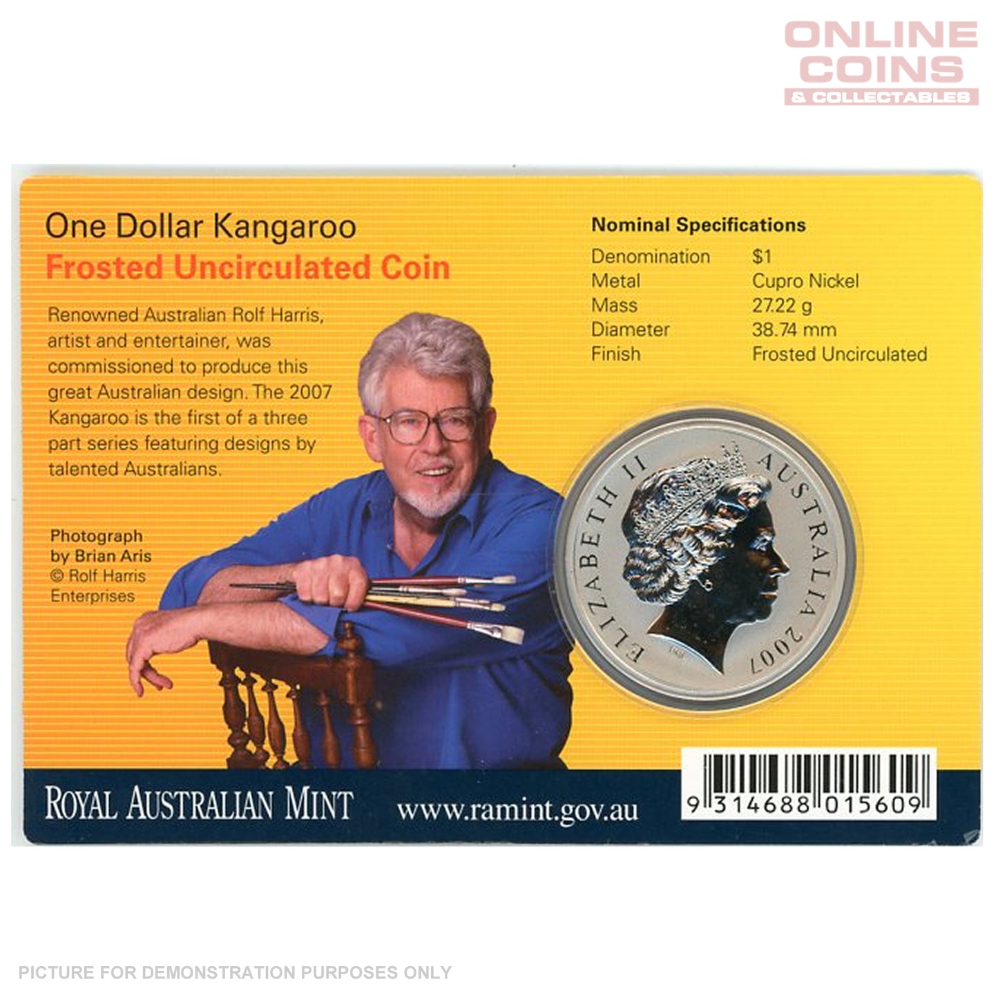 2007 Royal Australian Mint - Great Australian Artists Kangaroo Series - Rolf Harris - Uncirculated $1 coin in card