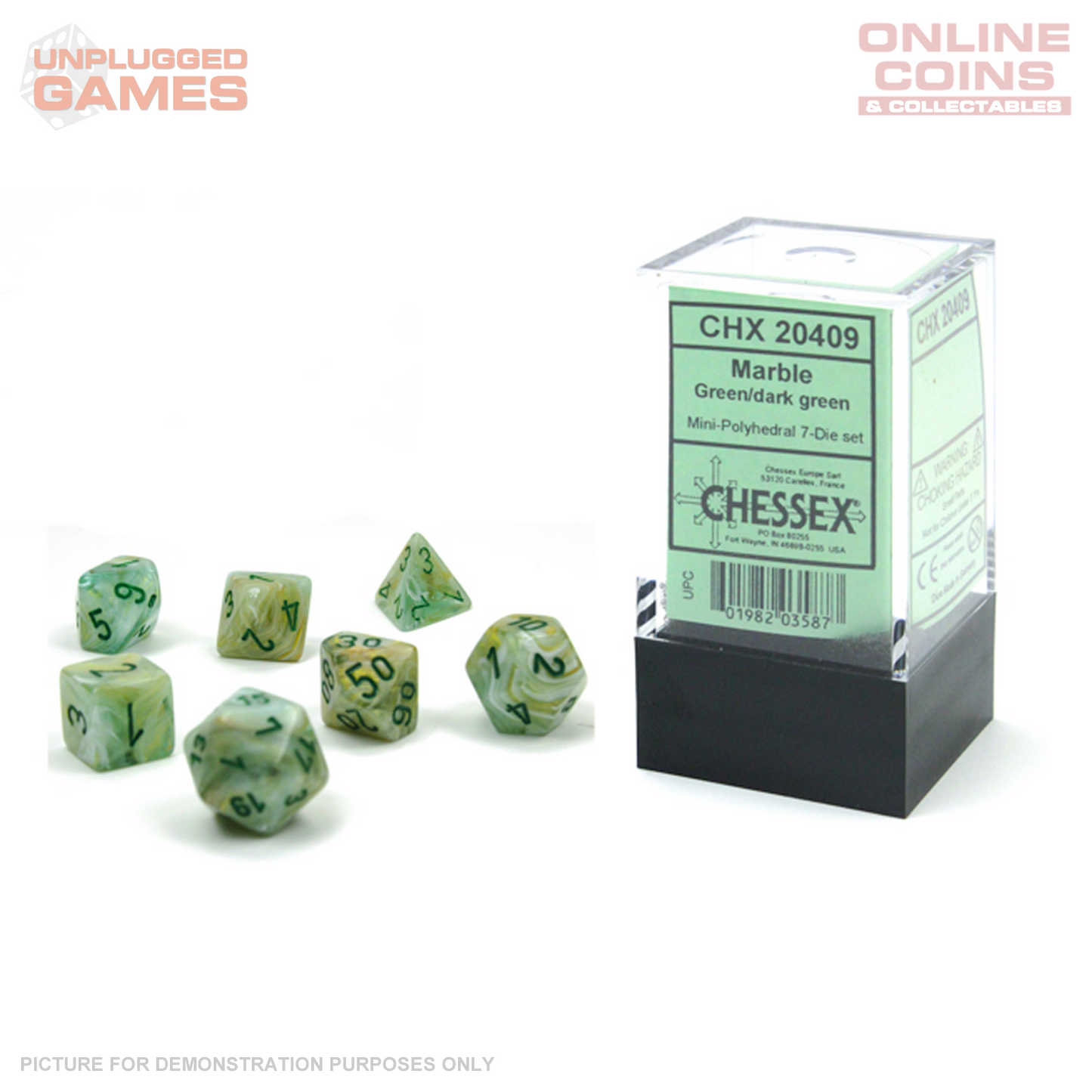 Chessex D7-Die Set Marble Mini-Polyhedral Green/dark green