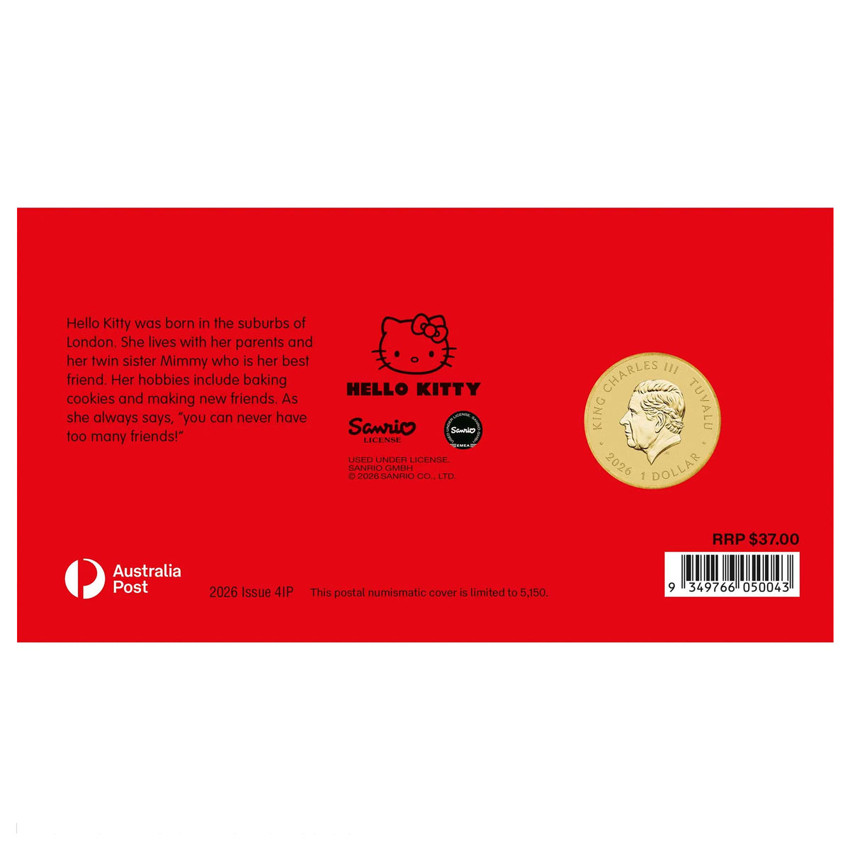 2026 - Perth Mint - Hello Kitty Stamp and Coloured Coin Cover