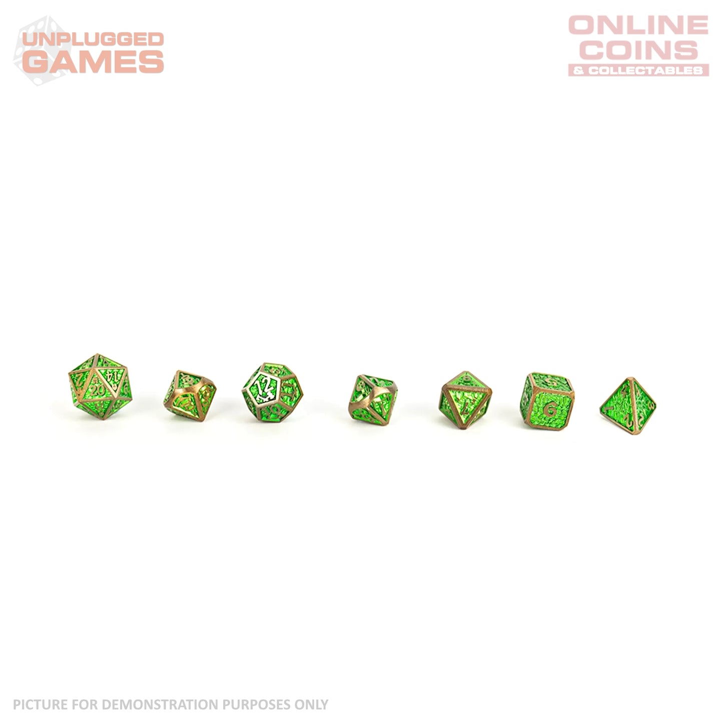 LPG Dice Set - Metal RPG Draco Bright Green/Brass
