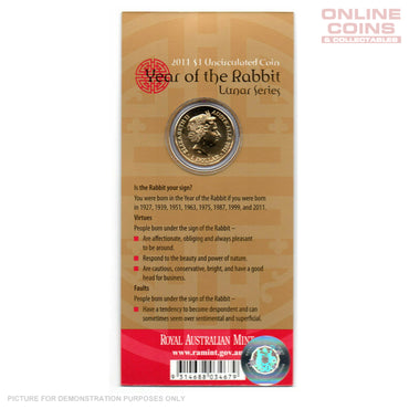 2011 Royal Australian Mint - Lunar Series - Year of the Rabbit - $1 Carded coin