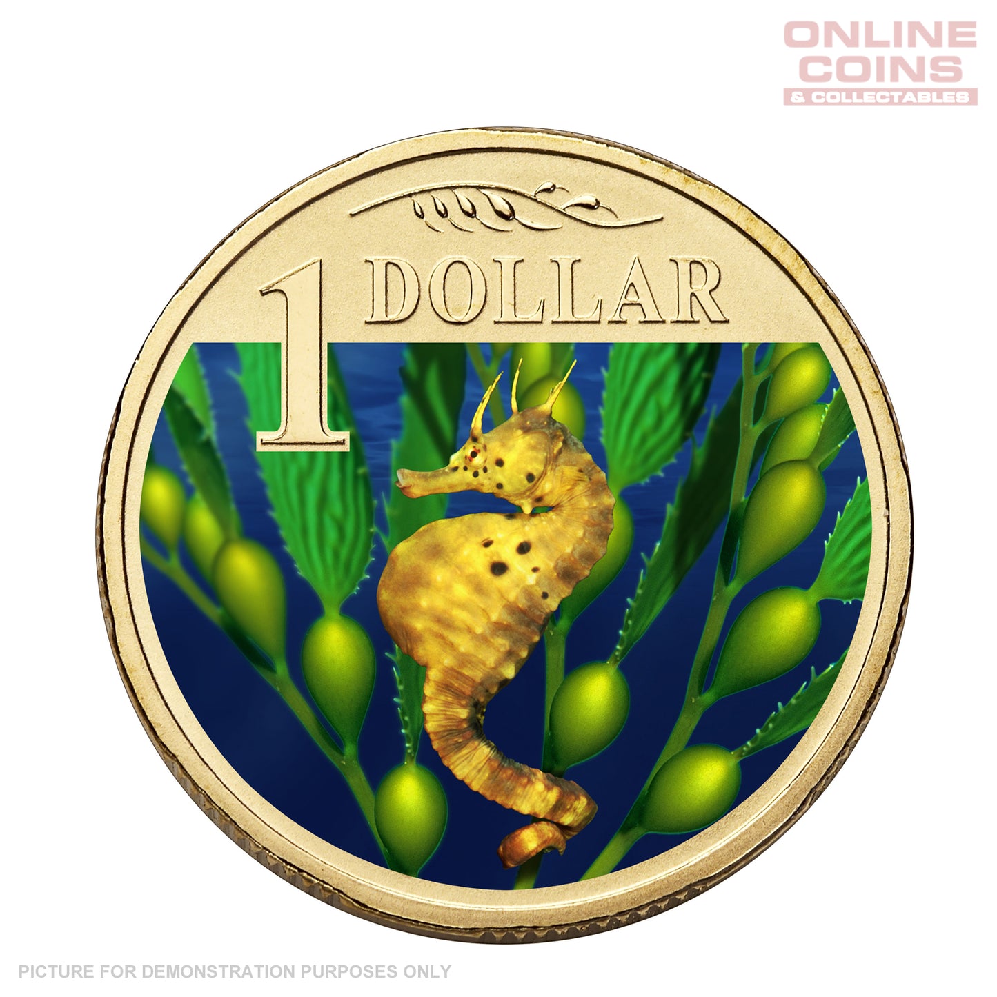 2007 $1 CuNi Coloured Uncirculated Carded Coin - Ocean Series Bigbelly Seahorse