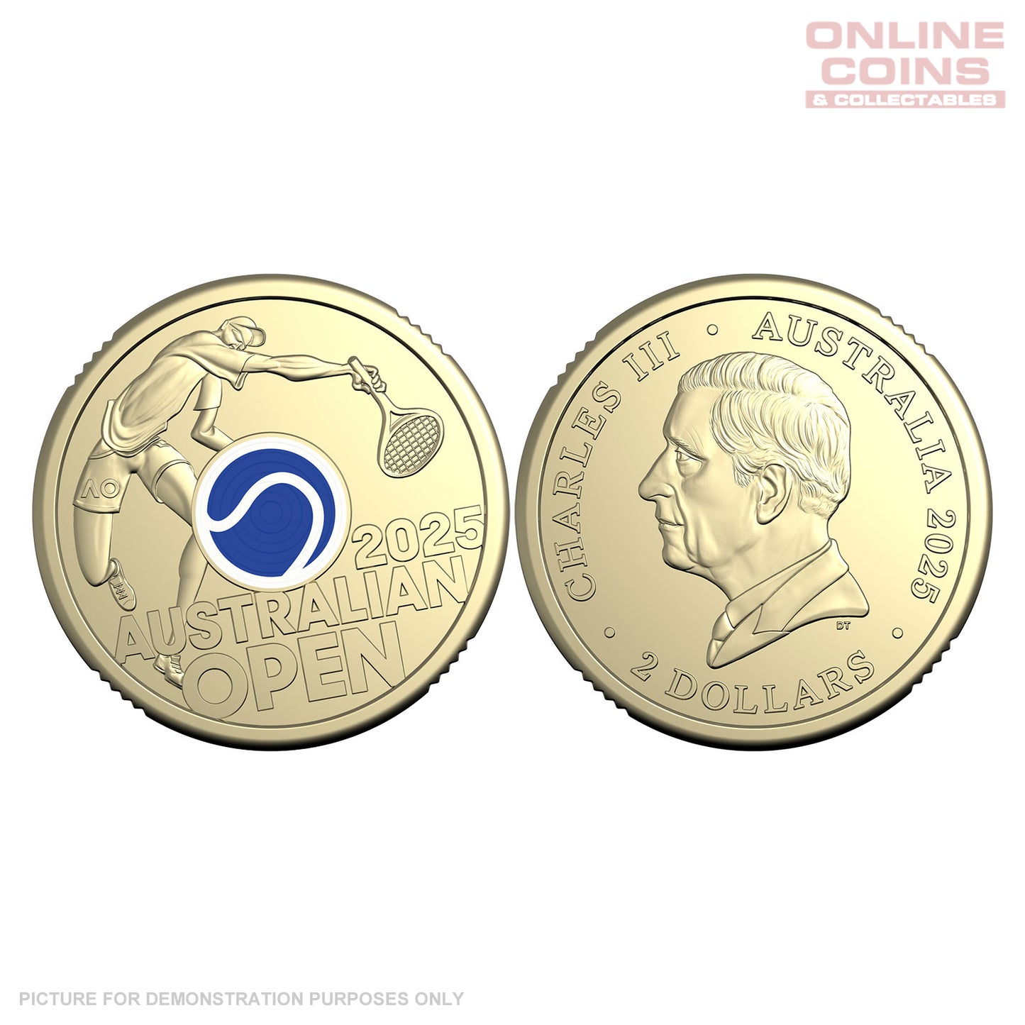 2025 LOOSE Circulated Men's Australian Open Coloured $2 Coin