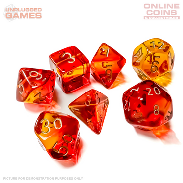 Chessex Gemini Translucent Red-Yellow / Gold Luminary 7-Die Set