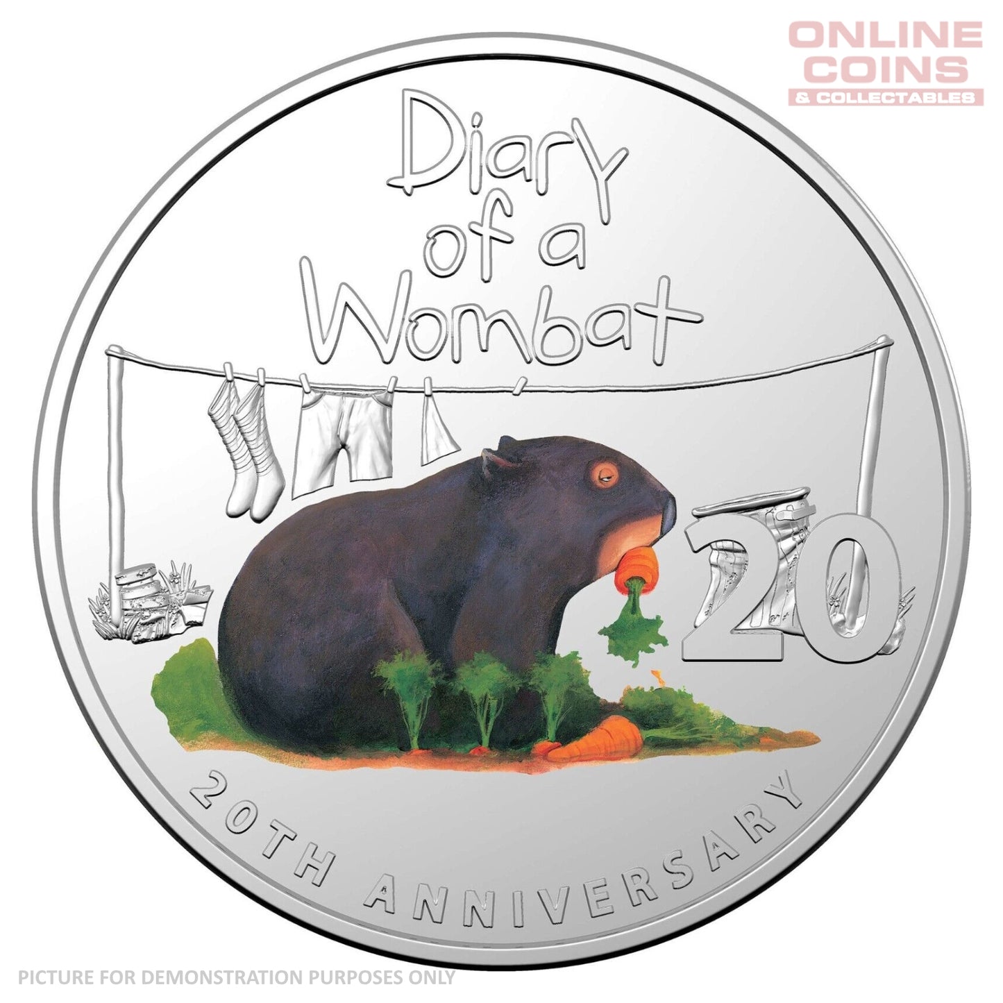 2022 RAM 20th Anniversary of Diary of a Wombat 20c CuNi Coloured Uncirculated Coin