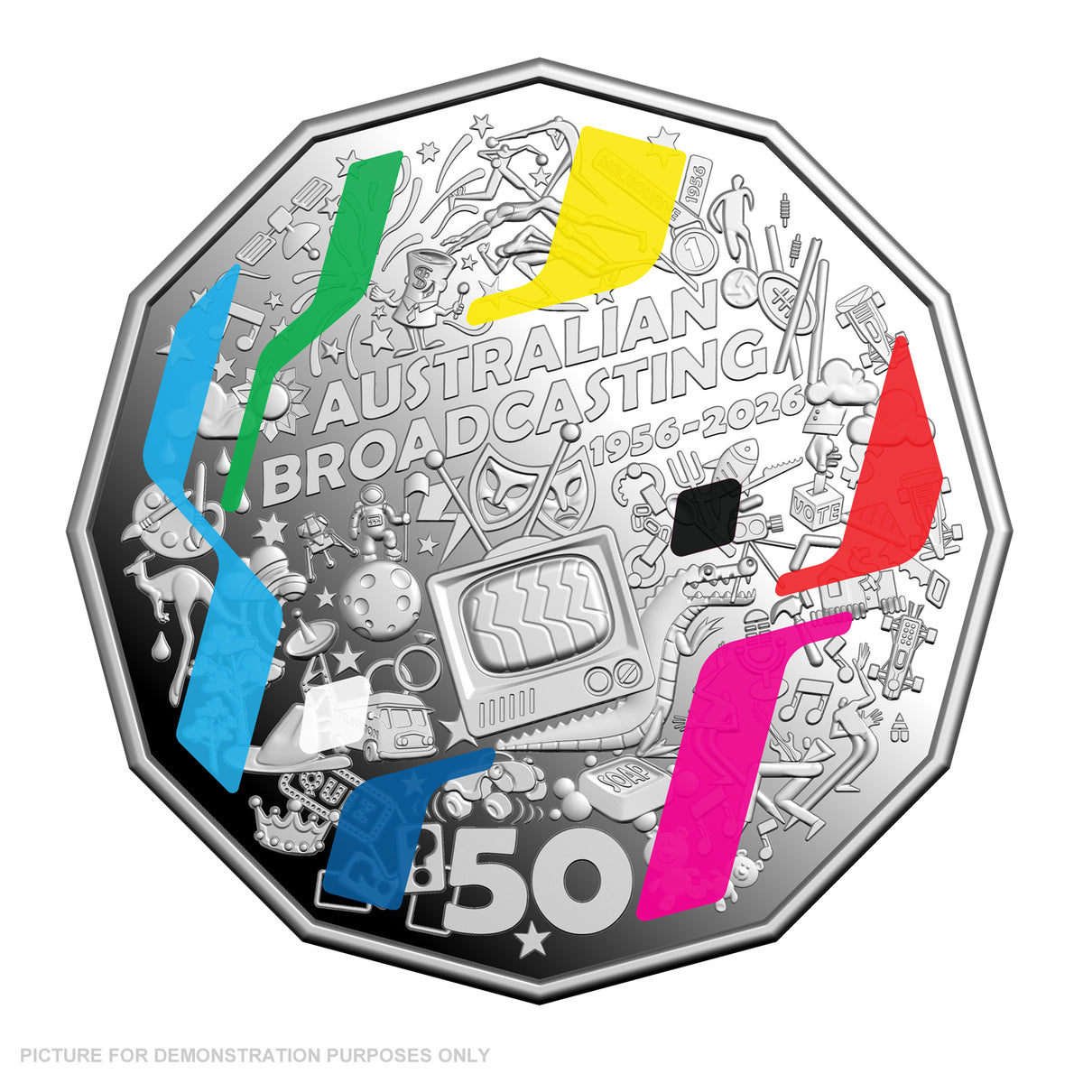 2026 RAM 50c Coloured Silver Proof Coin - First Television Broadcst 70th
