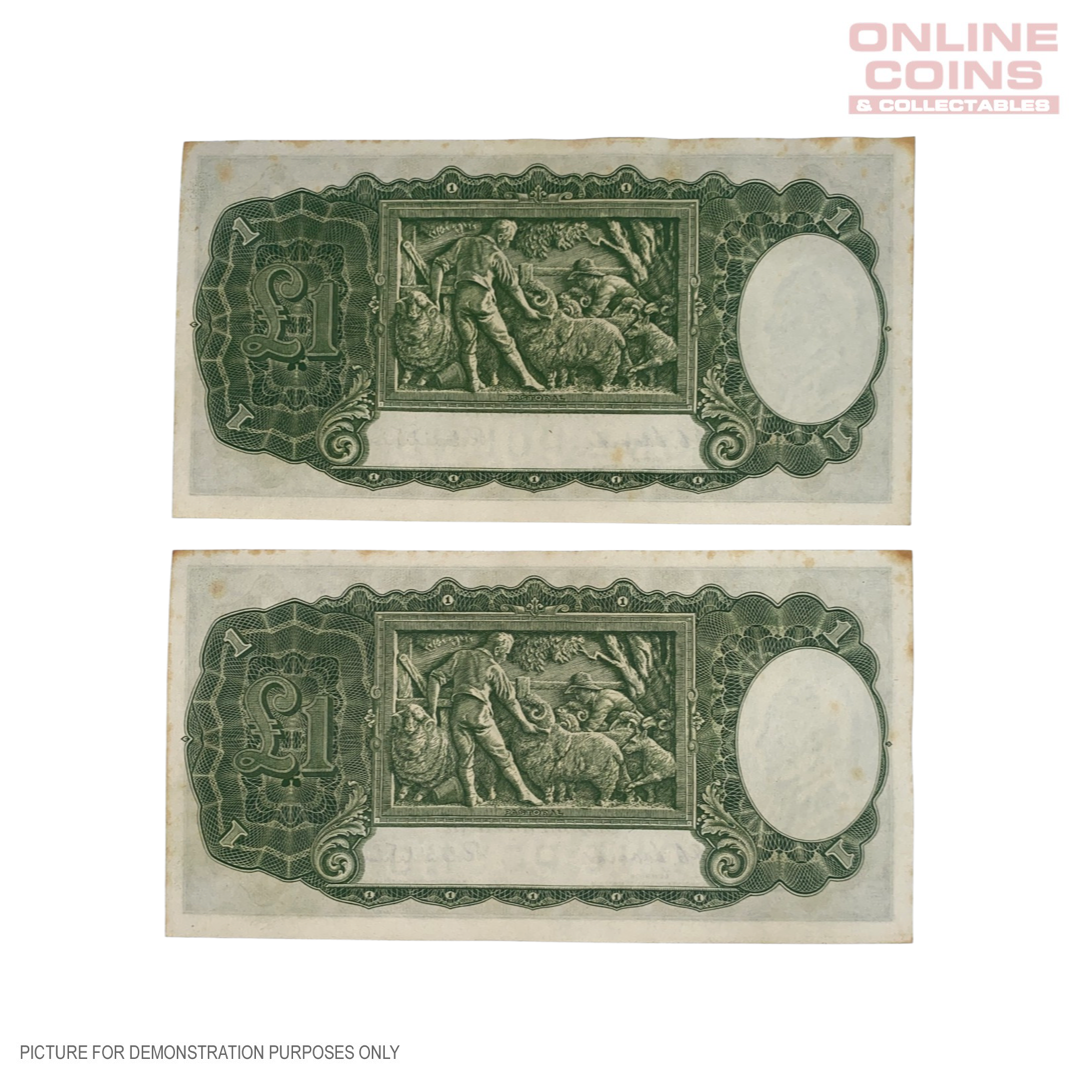 1952 Coombs Wilson One Pound FIRST PREFIX Consecutive Pair