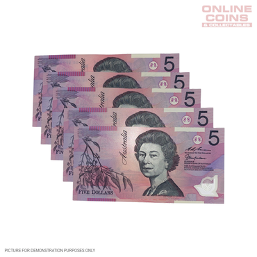 1997 McFarlane Evans Australian $5 Polymer Notes - Five Consecutive Uncirculated