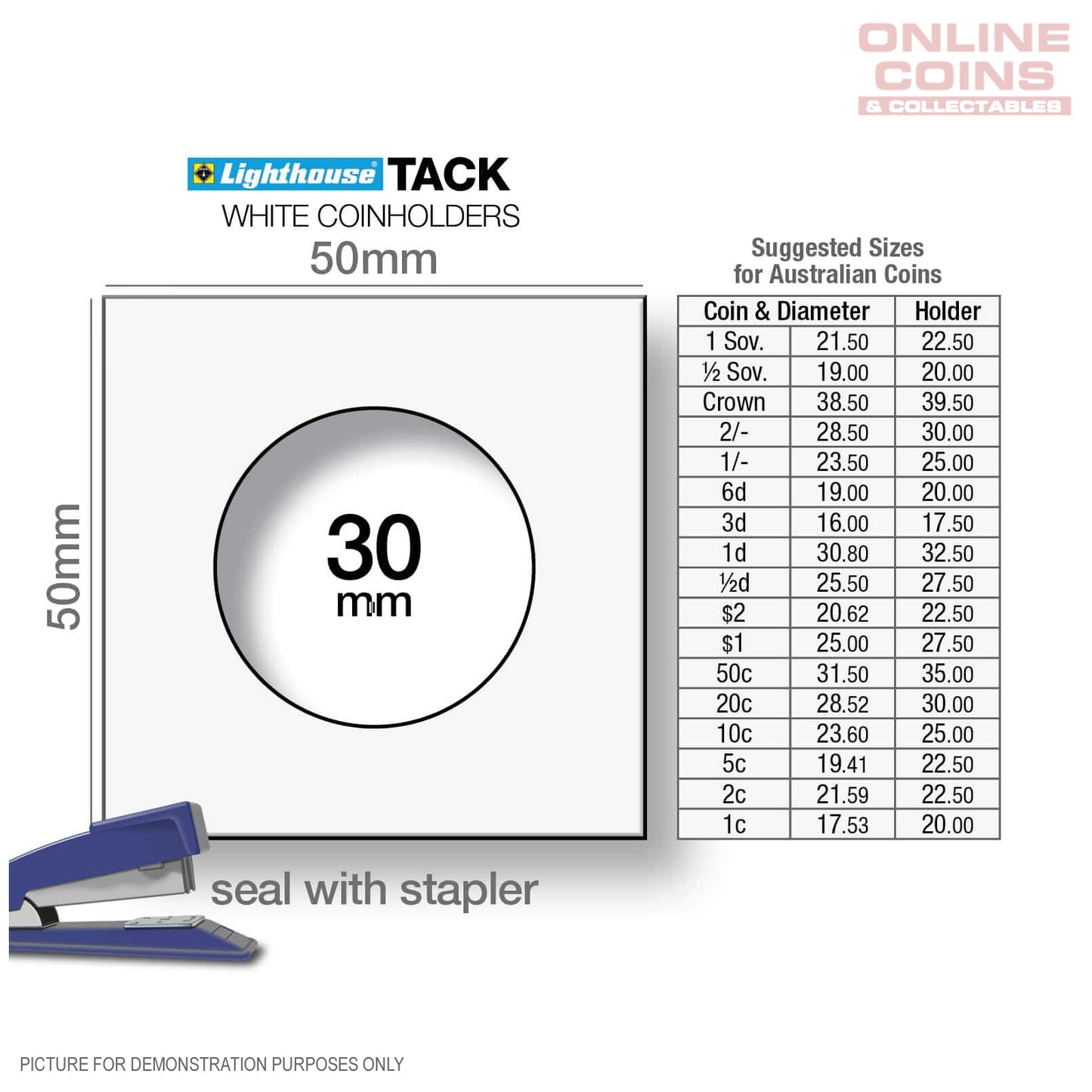 Lighthouse TACK Staple 2 x 2 Coin Holders x 100, 30 mm Listing is for Pack of 100  (Suitable For Australian 20c And Florins)