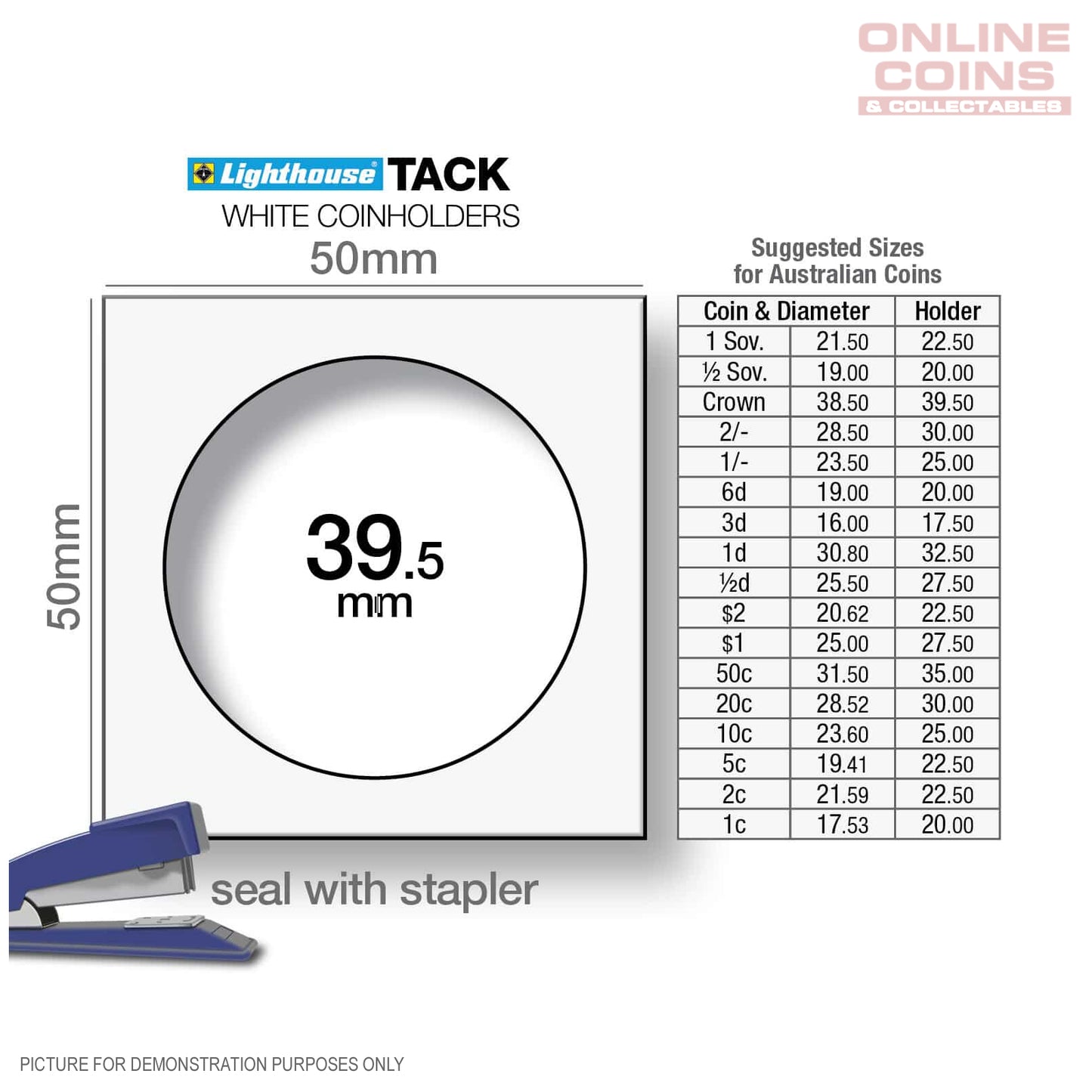 Lighthouse TACK Staple 2 x 2 Coin Holders x 100, 39.5 mm Listing is for Pack of 100 (Suitable For Australian Crowns)