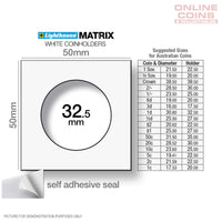 Lighthouse MATRIX WHITE 32.5mm Self Adhesive 2"x2" Coin Holders x 25 - Protection for your Coins (Suitable For Australian ROUND 50c Coins And Pennies)