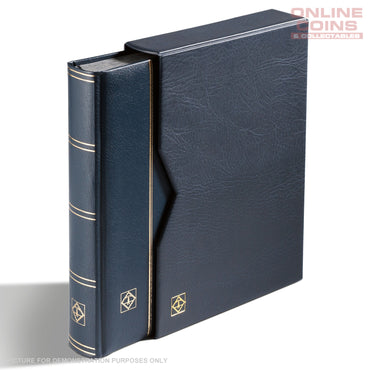 Lighthouse A4 PREMIUM Stockbook & Slipcase 64 Pages - Padded Leather Cover - BLUE