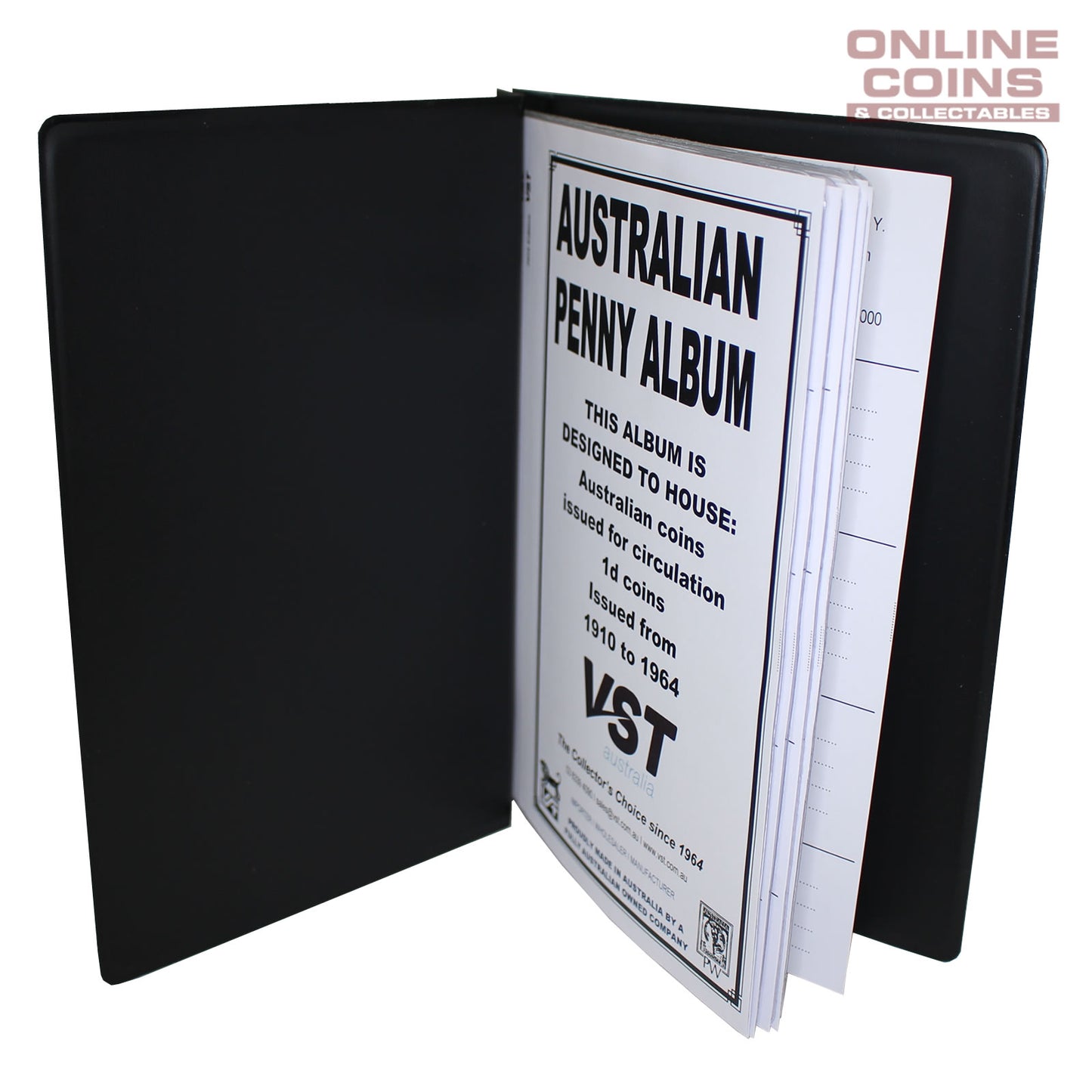 VST Australian Penny Album 1911-1964 With Printed Mintage Interleaves - BLACK