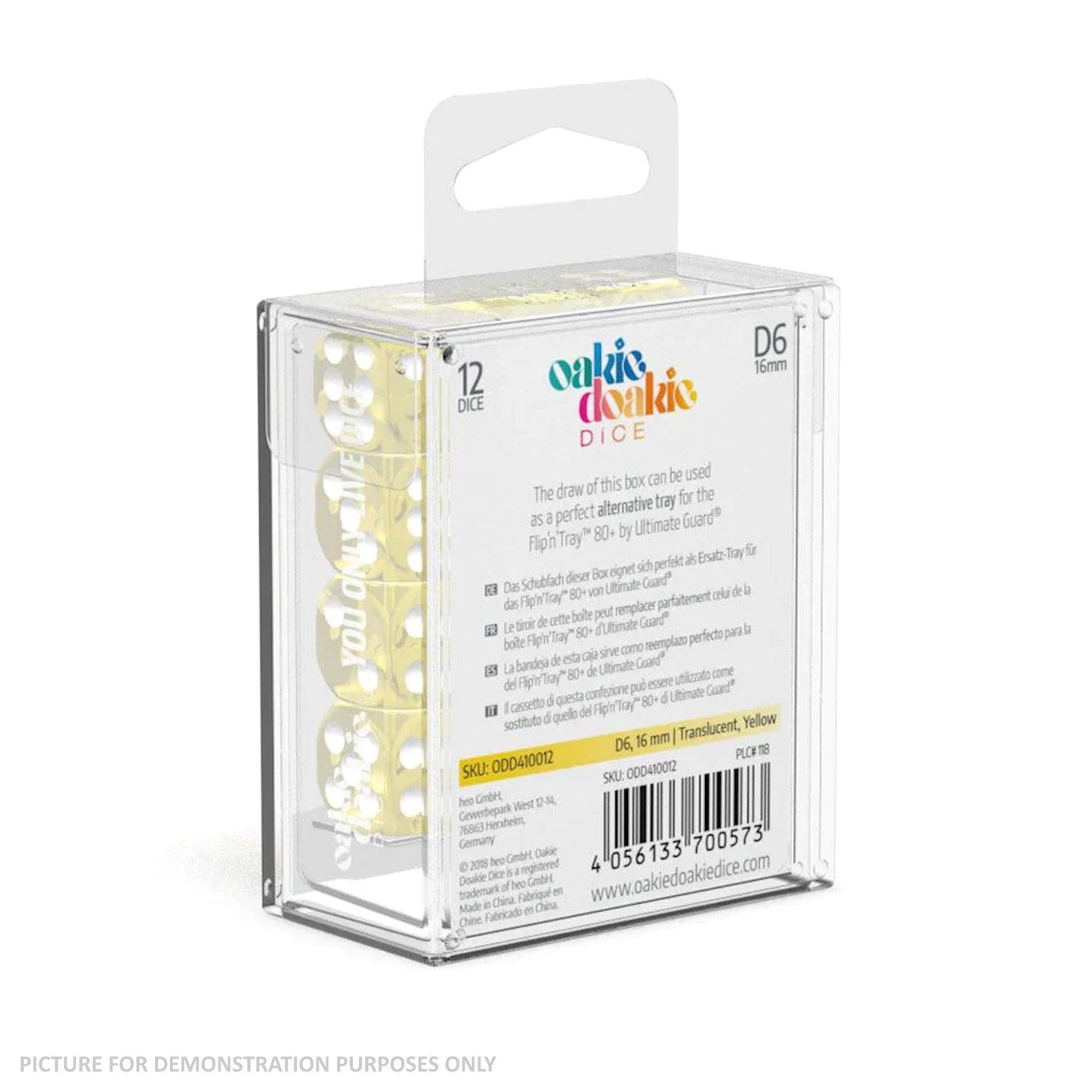 Oakie Doakie D6 Dice 16mm (12) - TRANSLUCENT YELLOW