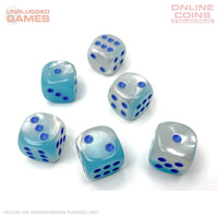 CHESSEX D6 Dice 16mm (12) - Gemini Pearl Turquoise-White/Blue Luminary Block