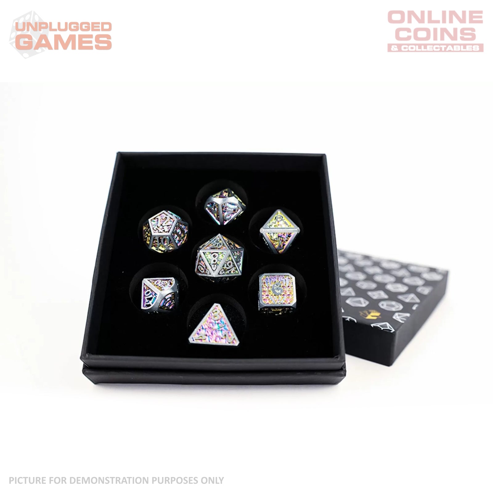 LPG Dice Set - Metal RPG Draco Bright Rainbow/Silver