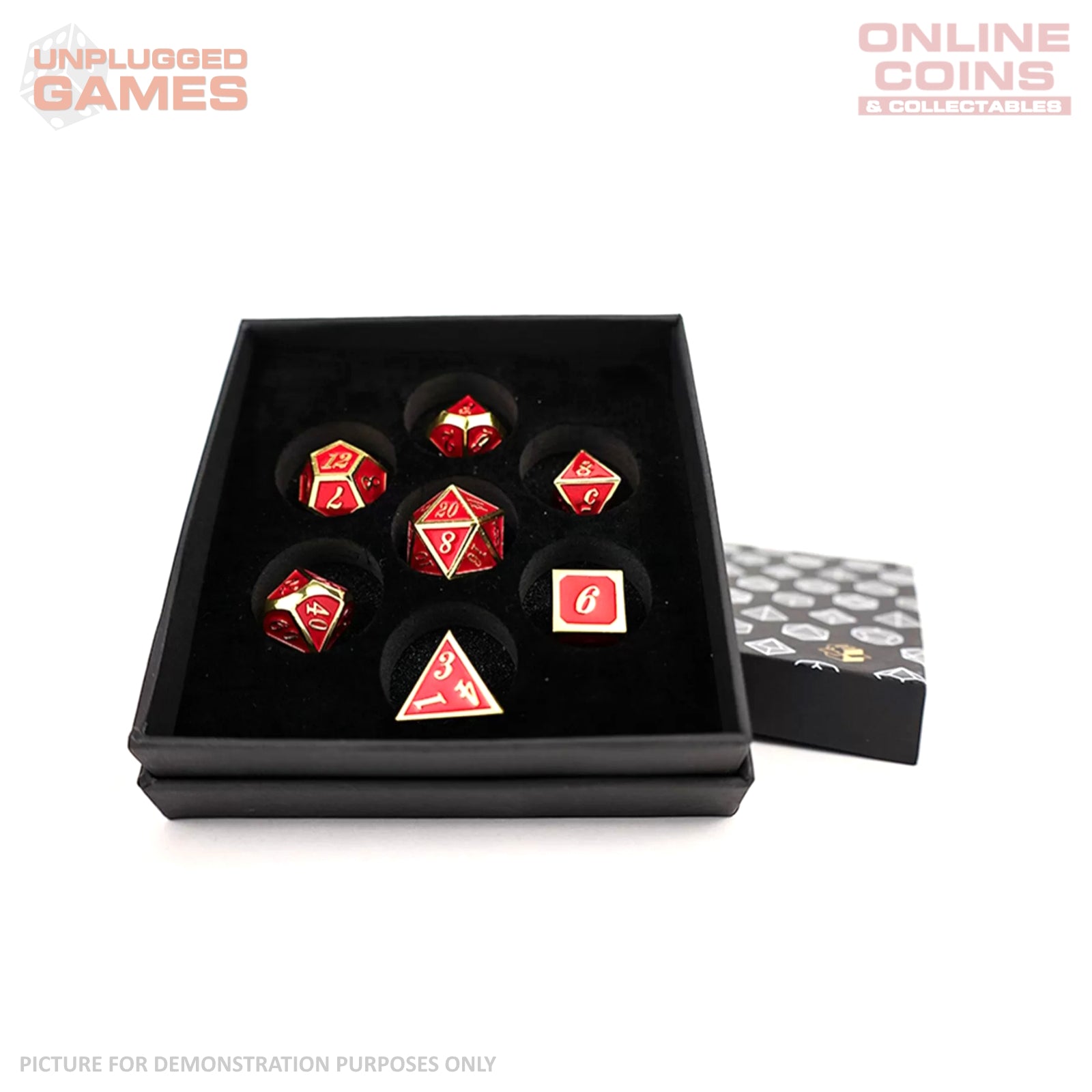 LPG Dice Set - Metal RPG Serif Red/Gold