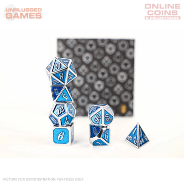 LPG Dice Set - Metal RPG Serif Blue/Silver