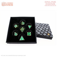 LPG Dice Set - Metal RPG Serif Green/Gold