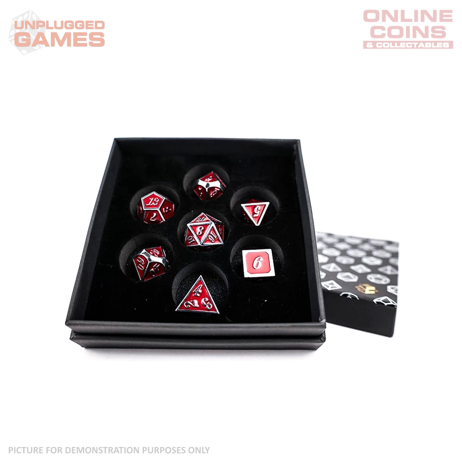 LPG Dice Set - Metal RPG Serif Red/Silver