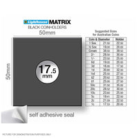 Lighthouse MATRIX BLACK 17.5mm Self Adhesive 2"x2" MATRIX Coin Holders x 25 (Suitable For Australian Threepence Coins)