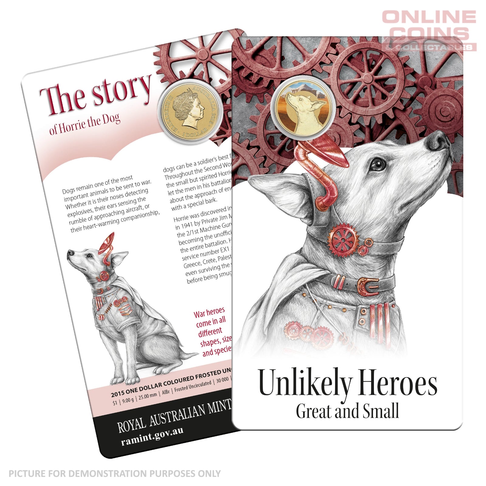 2015 $1 Coloured Frosted Uncirculated Carded Coin - Horrie The Dog