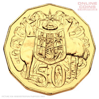 2015 50c Gold Plated Uncirculated Carded Coin - 50th Anniversary of the Royal Australian Mint