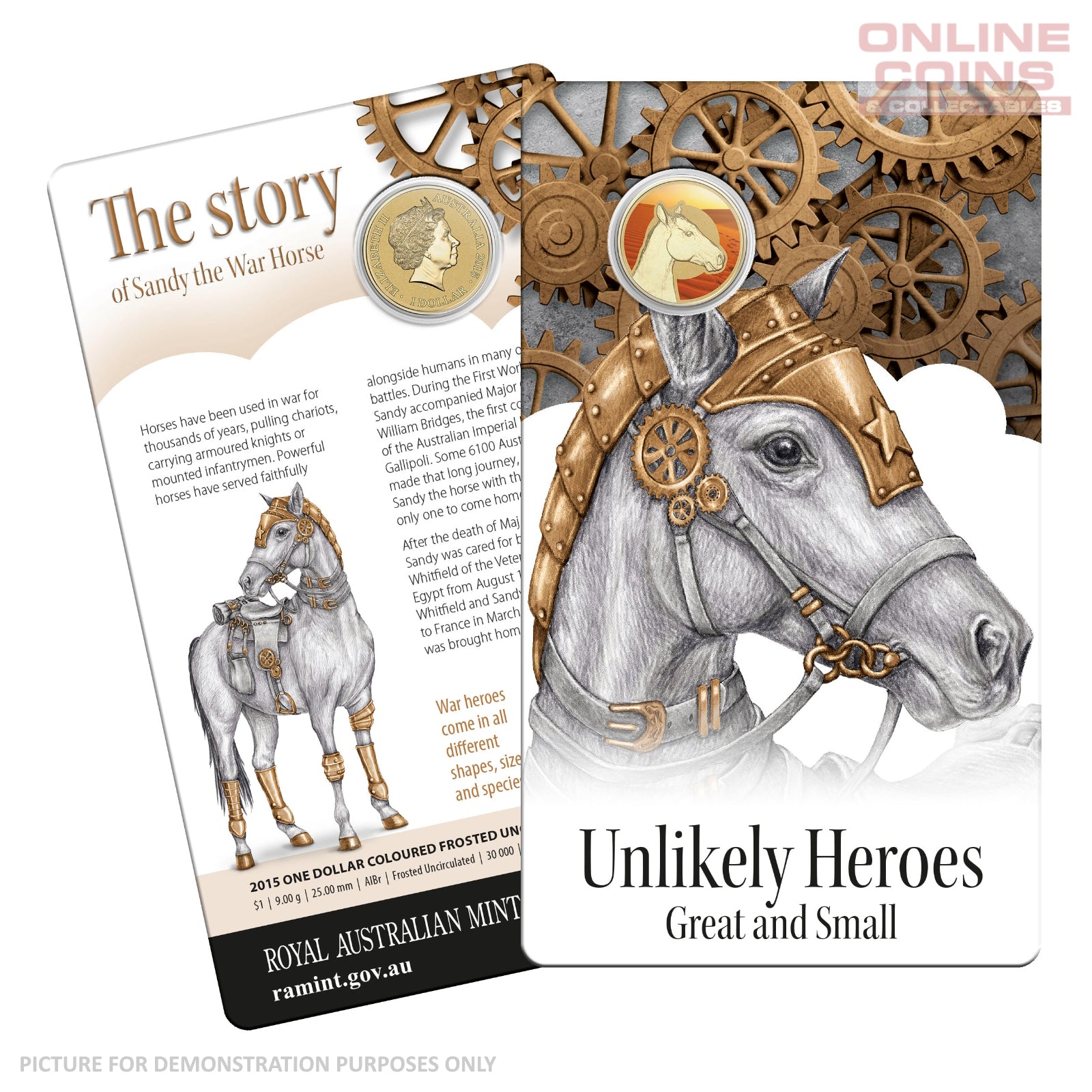 2015 $1 Coloured Frosted Uncirculated Carded Coin - Sandy the Horse