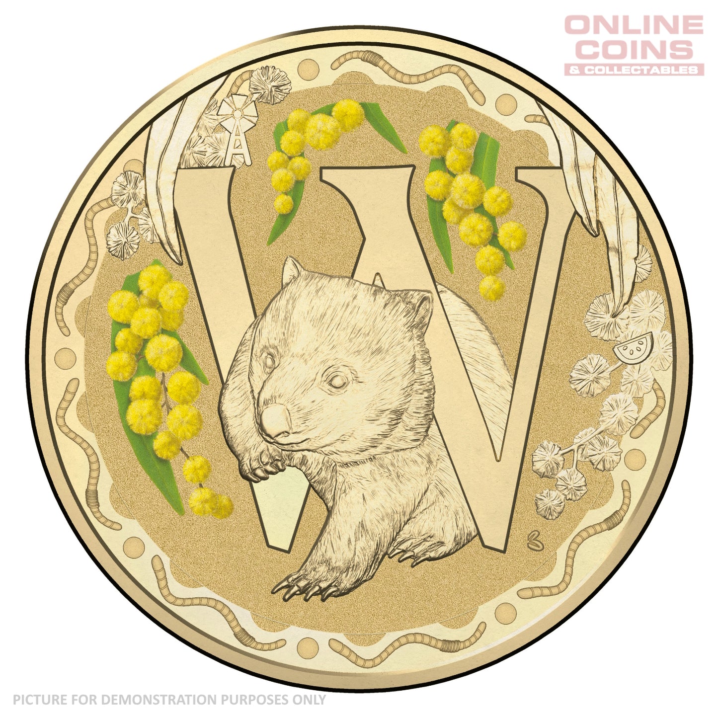 2016 $1 Coloured Alphabet Frosted Coin In Card - W for Wombat