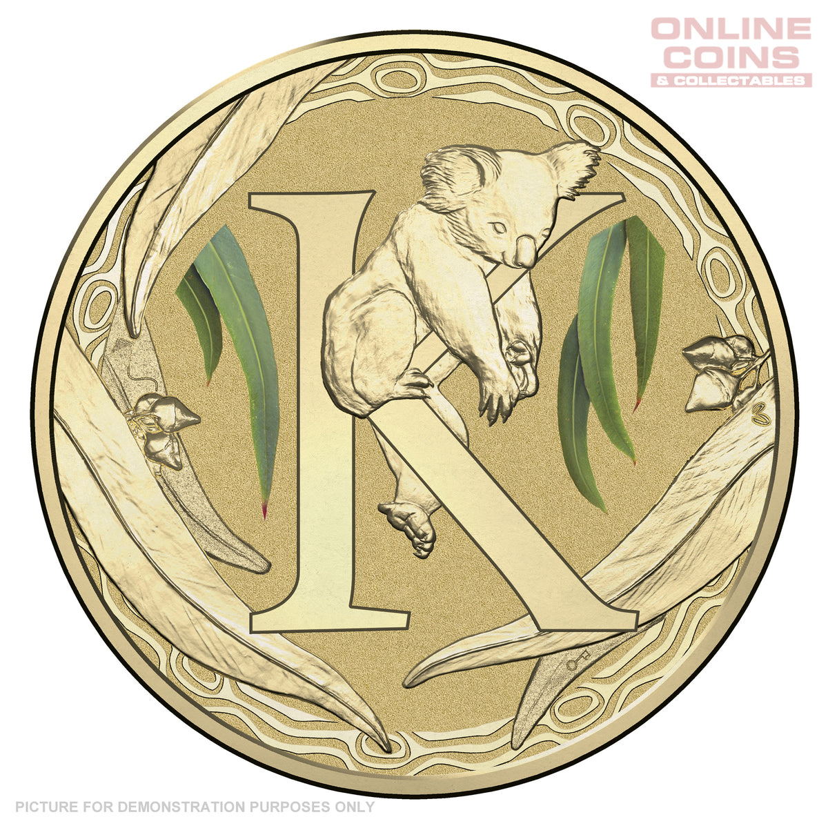 K 1 Coin Indesign 2017 $1 Coloured Alphabet Frosted Coin In Card - K For Koala – Online ...