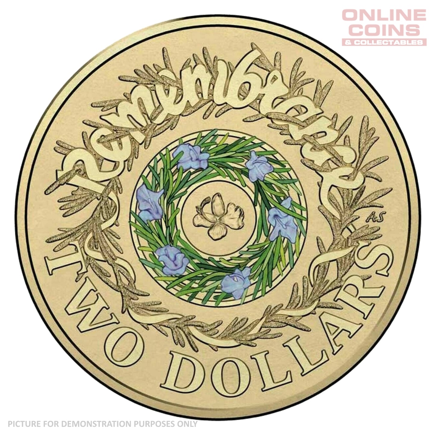 2017 Rosemary Rememberance Day $2 Coloured Loose Coin - Circulated