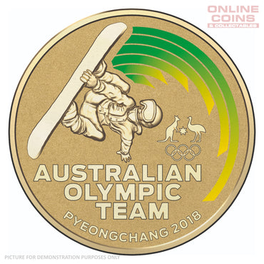 2018 $1 Coloured Frosted Uncirculated Carded Coin - Australian Olympic Team Pyeong Chang 2018