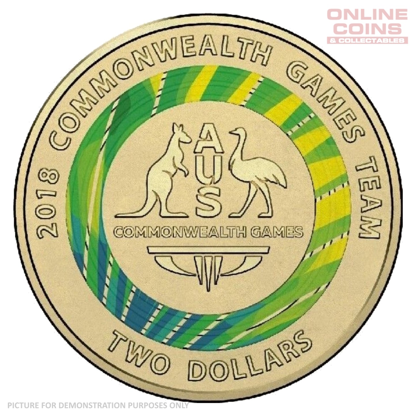 2018 RAM Commonwealth Games Coat of Arms Coloured Circulating Loose Coin - GREEN
