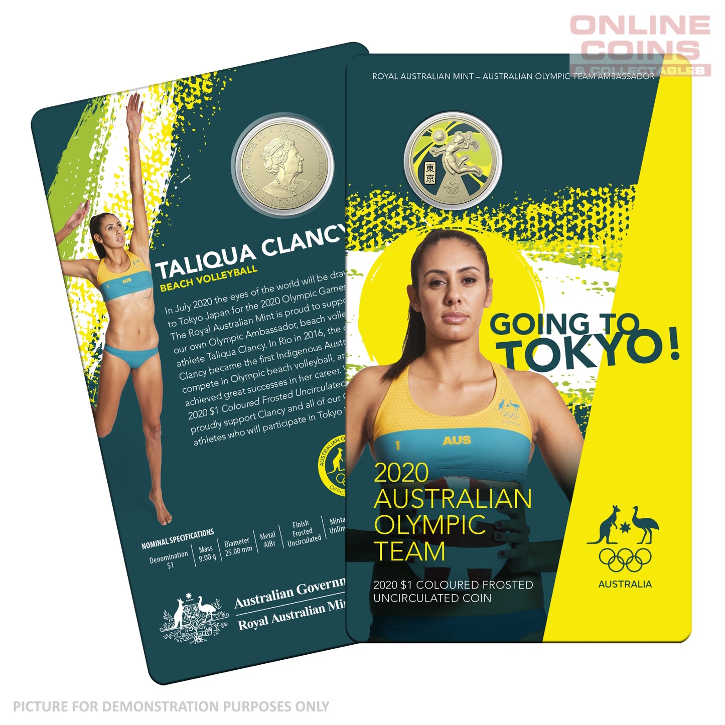 2020 $1 AlBr Coloured Frosted Uncirculated Carded Coin - Australian Olympic Team - Ambassador
