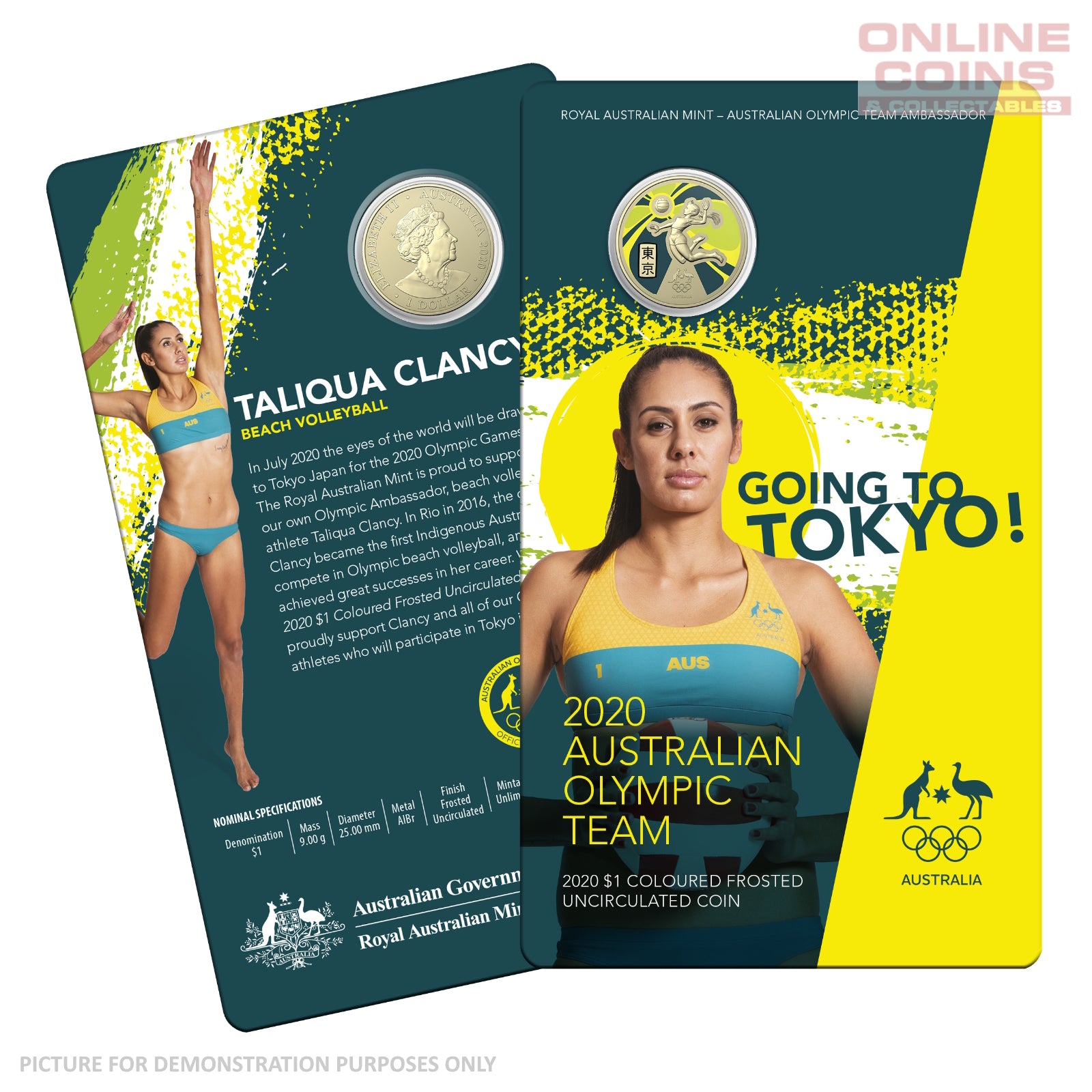 2020 $1 AlBr Coloured Frosted Uncirculated Carded Coin - Australian Olympic Team - Ambassador