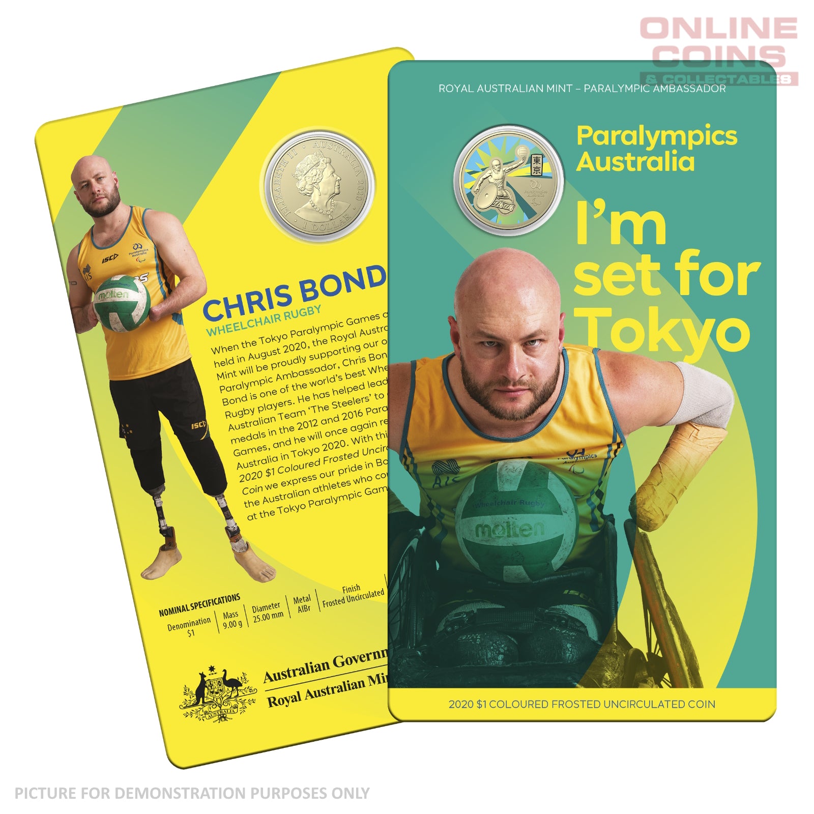 2020 $1 AlBr Coloured Frosted Uncirculated Carded Coin - Australian Paralympic Team - Ambassador