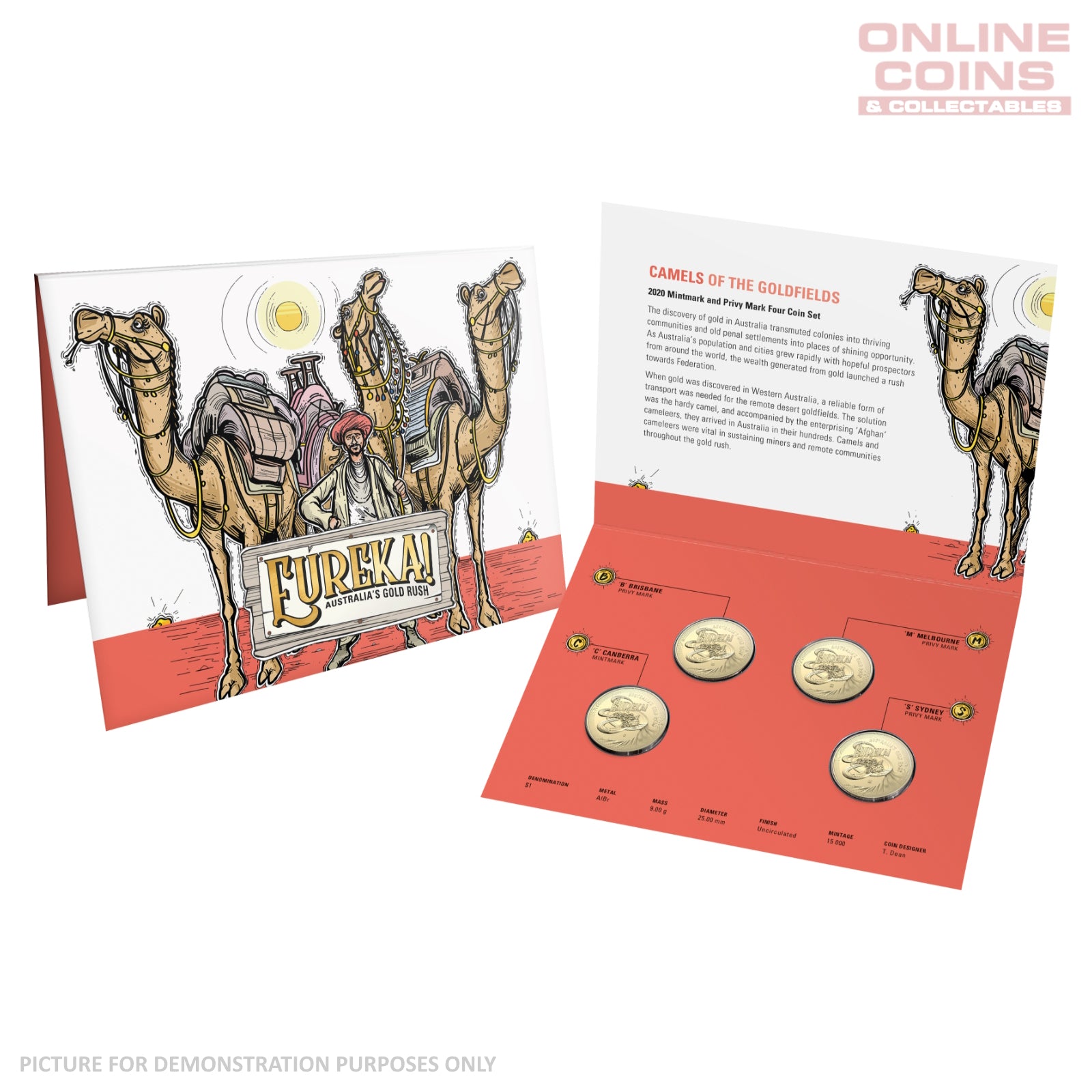 2020 $1 AlBr Mintmark and Privy Mark Uncirculated 4 Coin Set - Eureka! Australia's Gold Rush
