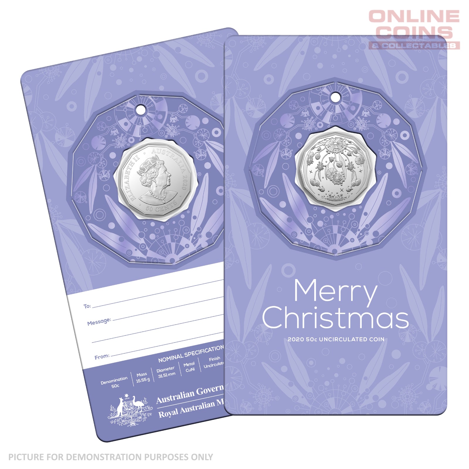 2020 50c CuNi Uncirculated Carded Coin - Christmas Decoration Purple