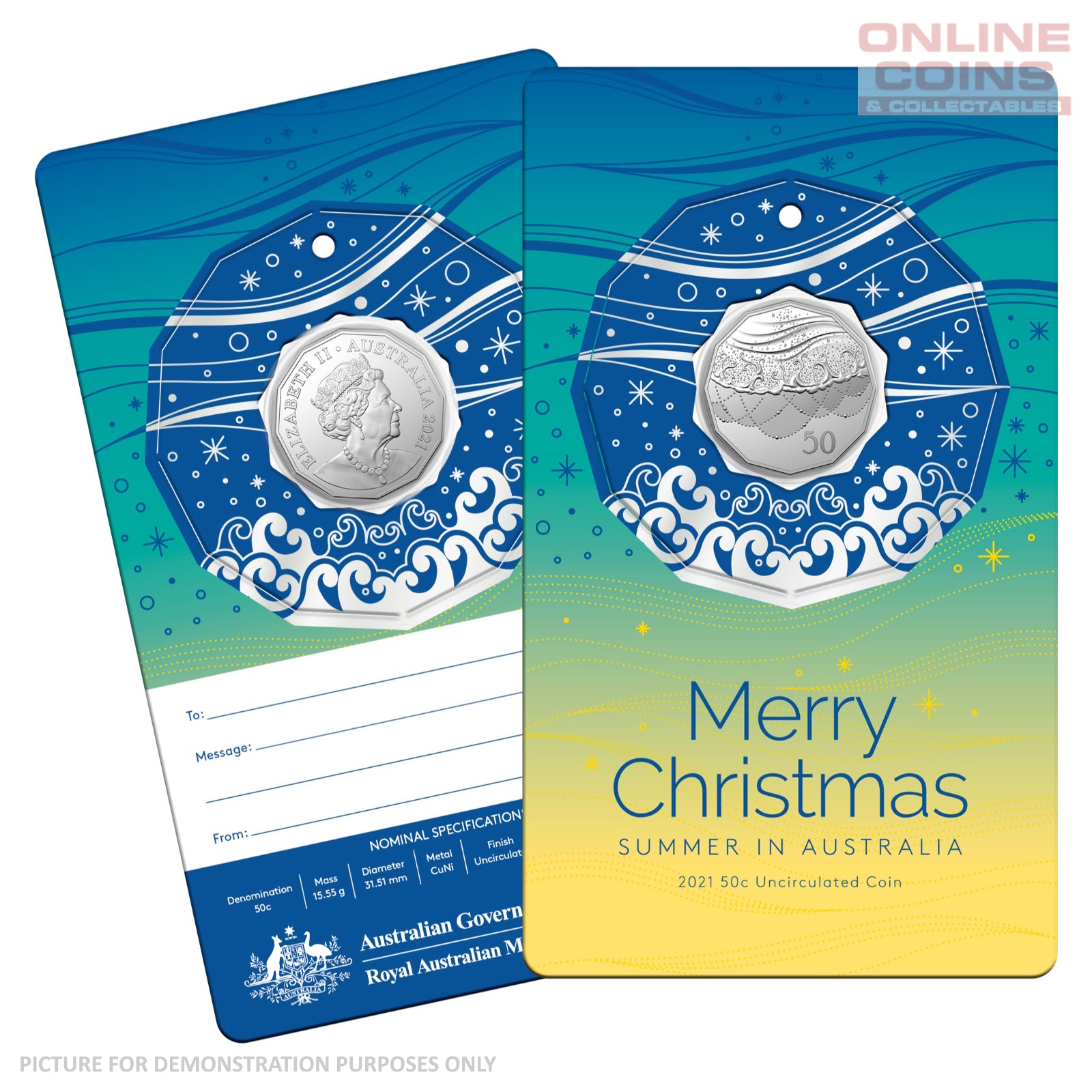 2021 50c CuNi Uncirculated Carded Coin - Christmas Decoration Silver