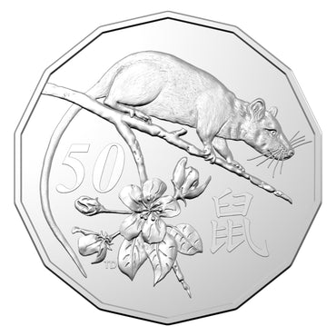 2020 50c CuNi Uncirculated Tetra-Decagon Carded Coin - Lunar Year of the Rat