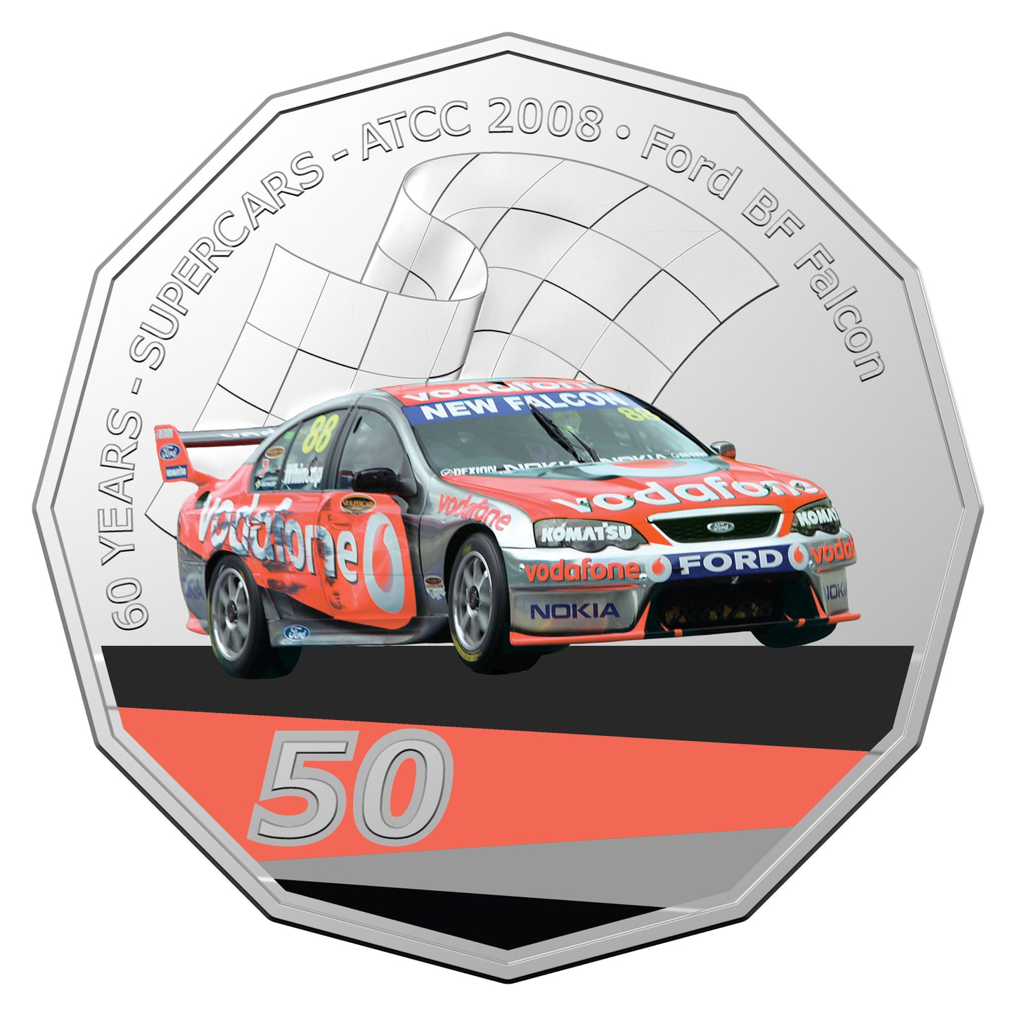 2020 50c CuNi Uncirculated Carded Coin - 60 Years of Supercar Champions Single Coins - Ford BF Falcon